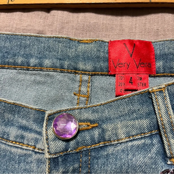 Very Vera Y2k low rise bootcut Jeans Women's Size 4 Light Wash Embellished 90s - Picture 7 of 8